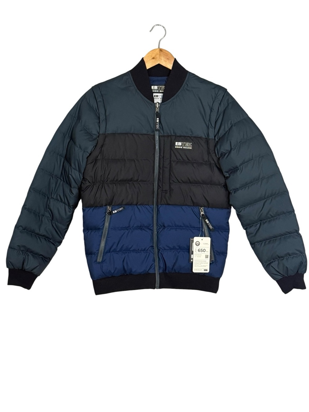 Eddie Bauer EBTEK Reversible 650 Down Puffer Bomber Jacket Blue XS
